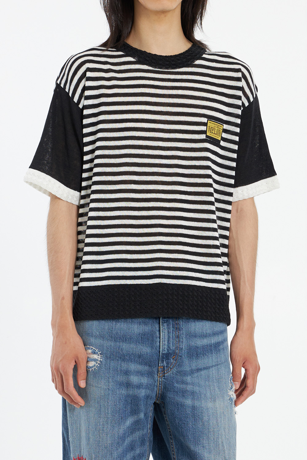 Stripe Knitted Linen T-Shirt_Charcoal Grey